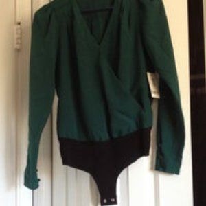 Bar III Women's V-neck Bodysuit Forest Edge Size XS Extra Small